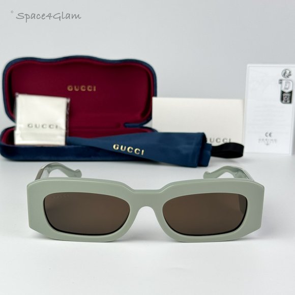 BRAND NEW Gucci GG1426S 004 Solid Sage Brown Unisex Rectangle Sunglasses main image 6